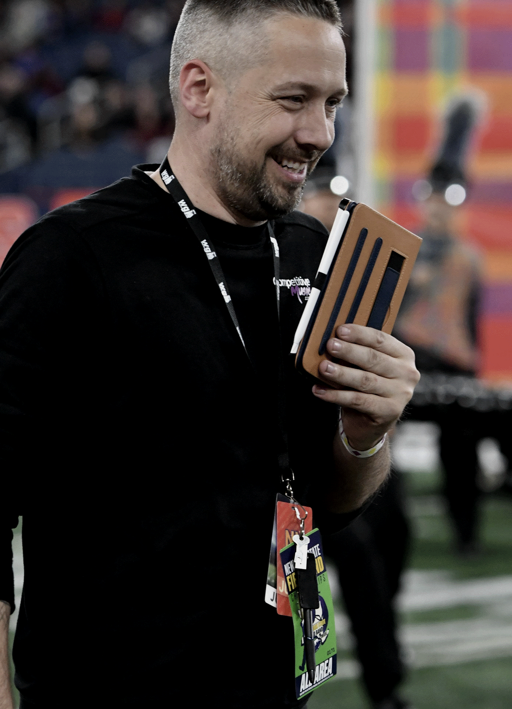 Pat Blakley Judging NYSFBC Championships at the JMA Wireless Dome Patrick R. F. Blakley judging percussion at the New York State Championships Competition in Syracuse, New York.